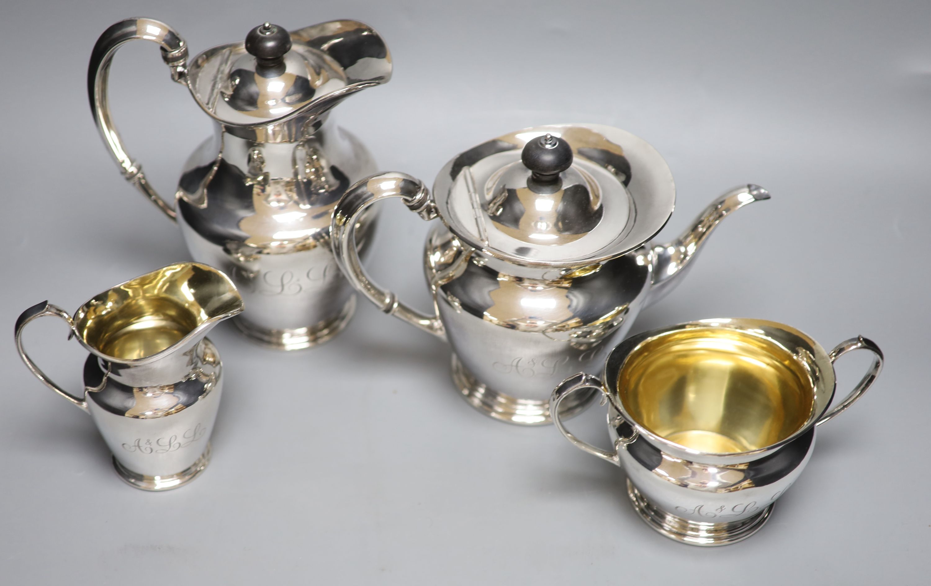 A four piece silver plated tea and coffee set